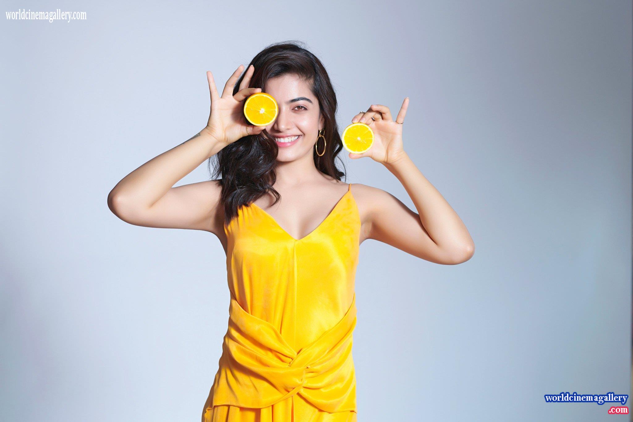 Rashmika Mandanna with lemon Orange Stills