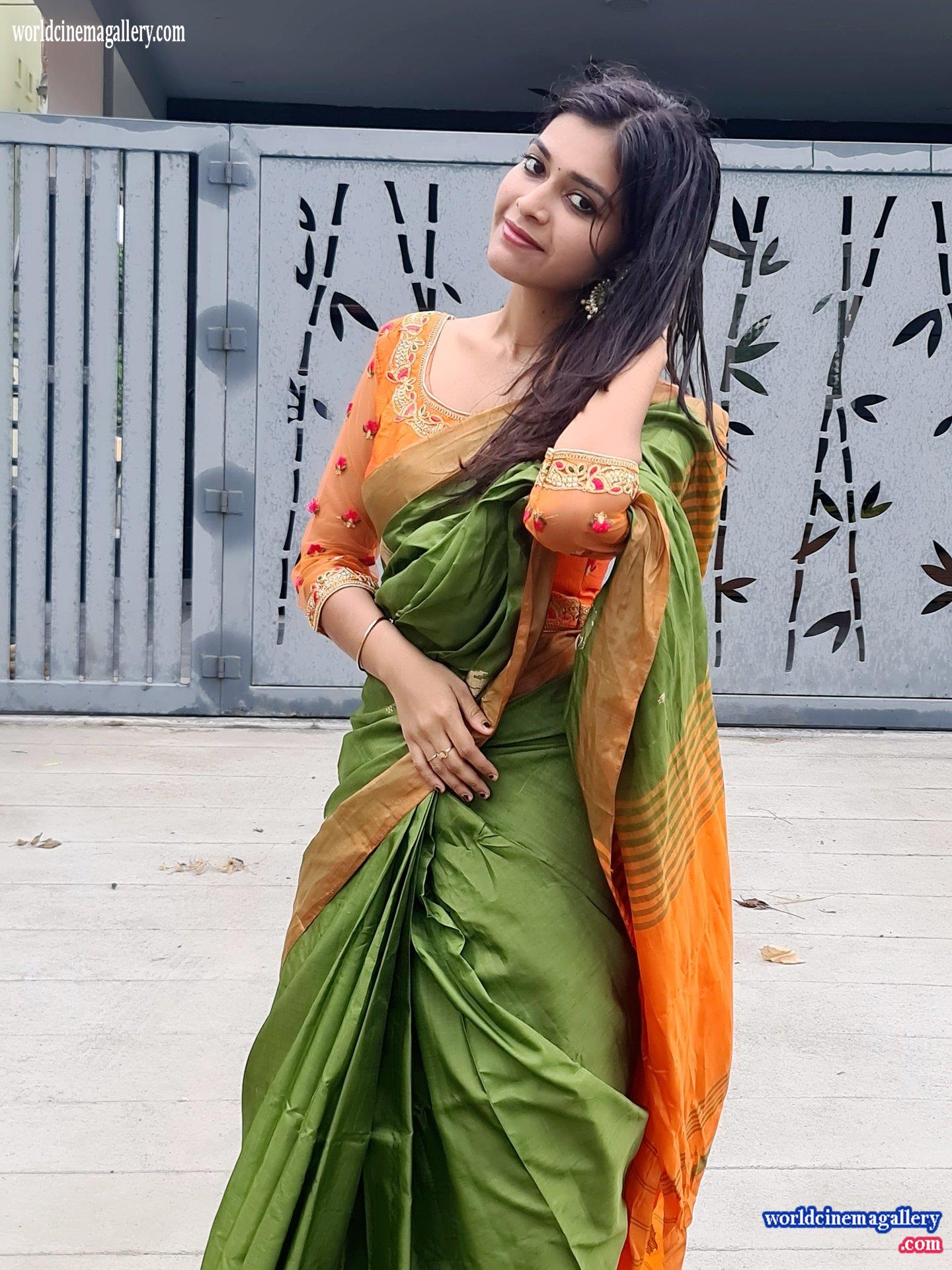 Dharsha Guptha in Green Saree Stills