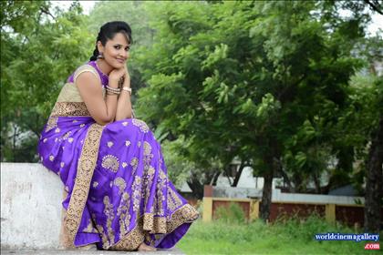 Anchor Anasuya Latest Hot in Blue Saree Stills