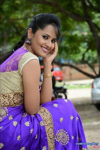 Anchor Anasuya Latest Hot in Blue Saree Stills