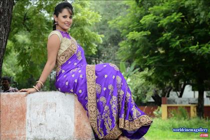 Anchor Anasuya Latest Hot in Blue Saree Stills