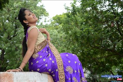Anchor Anasuya Latest Hot in Blue Saree Stills
