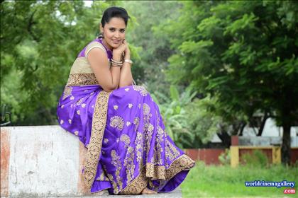 Anchor Anasuya Latest Hot in Blue Saree Stills