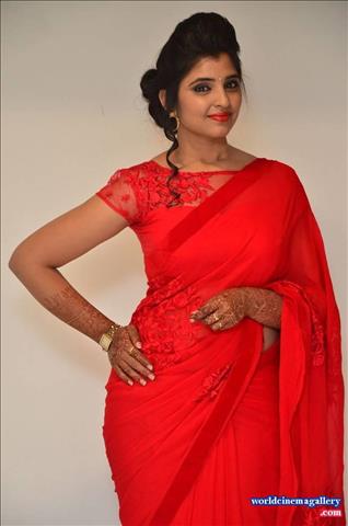 Anchor Syamala in Red Saree Stills at Film Audio Launch