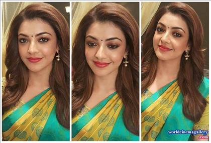 Kajal Agarwal Cute Green Saree Stills