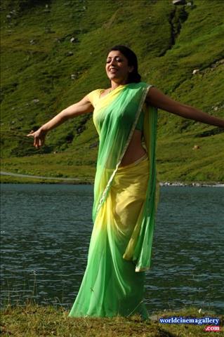 Kajal Agarwal Green Saree Stills from Thuppakki
