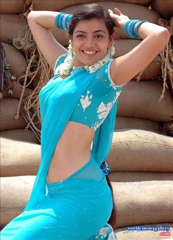 Kajal Agarwal Hot Stills in Blue Saree