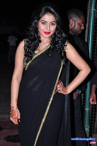 Poorna Hot Saree Navel Stills in Black Saree - World Cinema Gallery