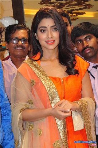 Shriya Saran Stills at label bazaar curtain Raiser Event in Orange Dress  