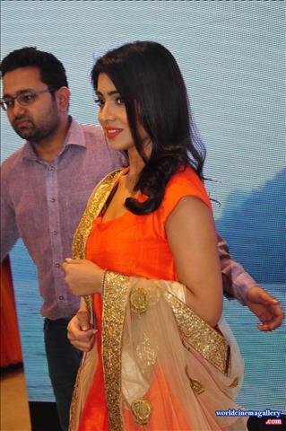 Shriya Saran Stills at label bazaar curtain Raiser Event in Orange Dress  