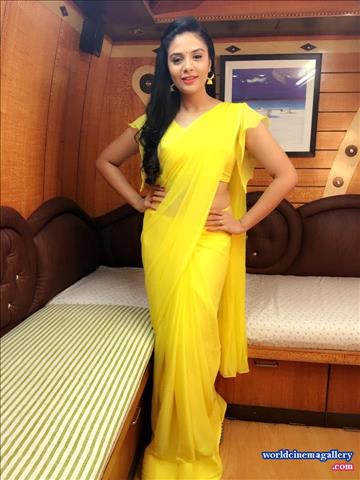 Sreemukhi Cute in Yellow Saree 