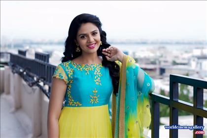 Sreemukhi latest stills in Blue Salwar 2