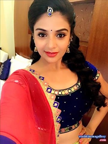 Sreemukhi latest stills in Blue Salwar