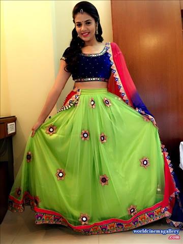 Sreemukhi latest stills in Blue Salwar