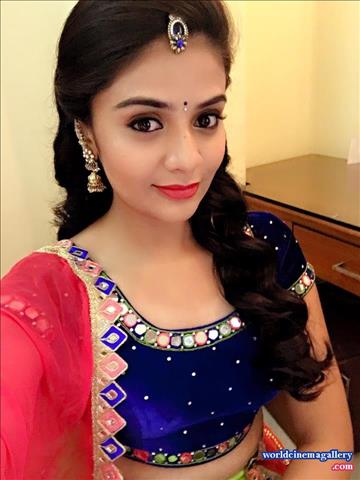Sreemukhi latest stills in Blue Salwar