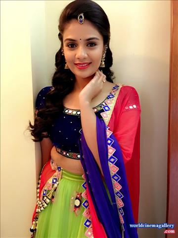 Sreemukhi latest stills in Blue Salwar