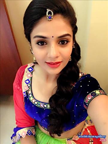 Sreemukhi latest stills in Blue Salwar