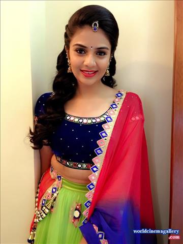 Sreemukhi latest stills in Blue Salwar