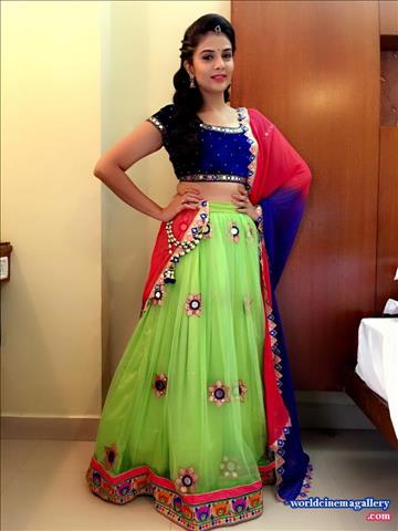 Sreemukhi latest stills in Blue Salwar