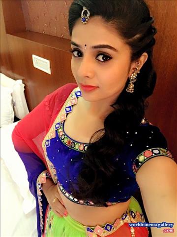 Sreemukhi latest stills in Blue Salwar