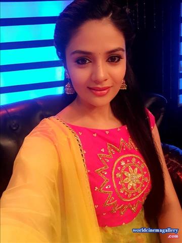 Sreemukhi latest stills in Yellow Salwar