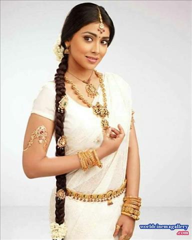 Shriya Saran white Saree stills