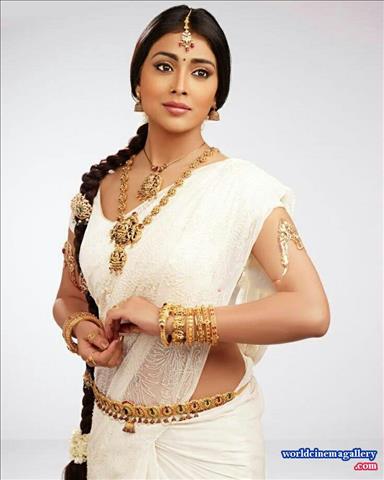 Shriya Saran white Saree stills
