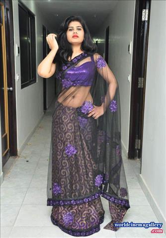 Alekhya in Blue Saree Stills