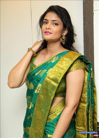 Kalpika Ganesh Green Saree Stills