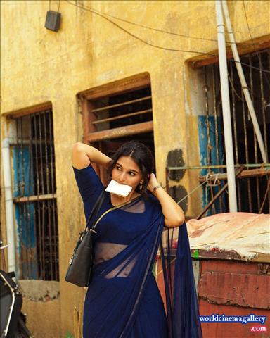 Kayadu Lohar blue saree stills