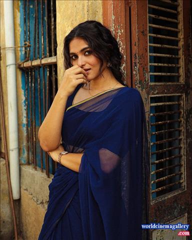 Kayadu Lohar blue saree stills